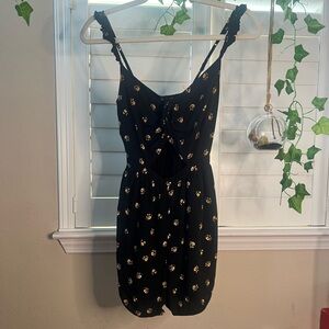 Abercrombie & Fitch Ruched Ruffle Cutout Floral Romper Black X-Small Petite